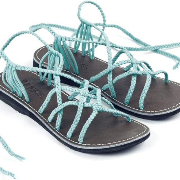 PLAKA GLADIATOR SANDALS - TURQUOISE - SZ9 - Picture 4 of 7
